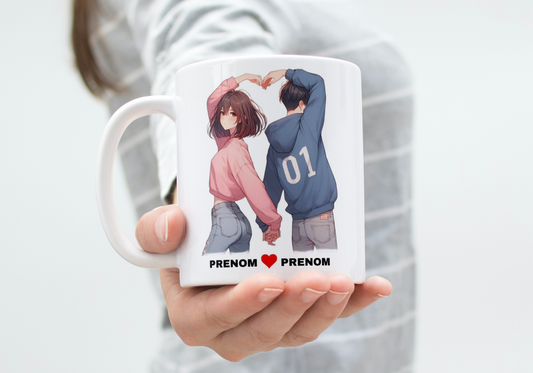 Mug Saint-Valentin Couple avec prénoms "Je m'en fou de la Saint-Valentin, Moi je t'aime tous les jours"