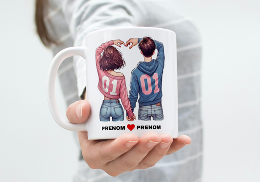 Mug Saint-Valentin Couple avec prénoms "Je m'en fou de la Saint-Valentin, Moi je t'aime tous les jours"