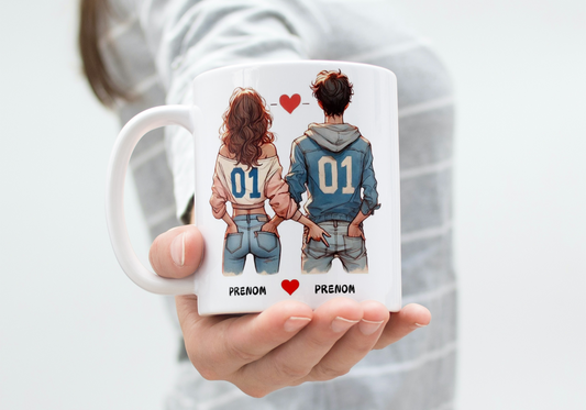 Mug Saint-Valentin Couple avec prénoms "Je m'en fou de la Saint-Valentin, Moi je t'aime tous les jours"