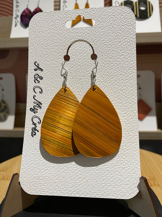 Boucles d'oreilles Goutte en marqueterie de paille de seigle orange