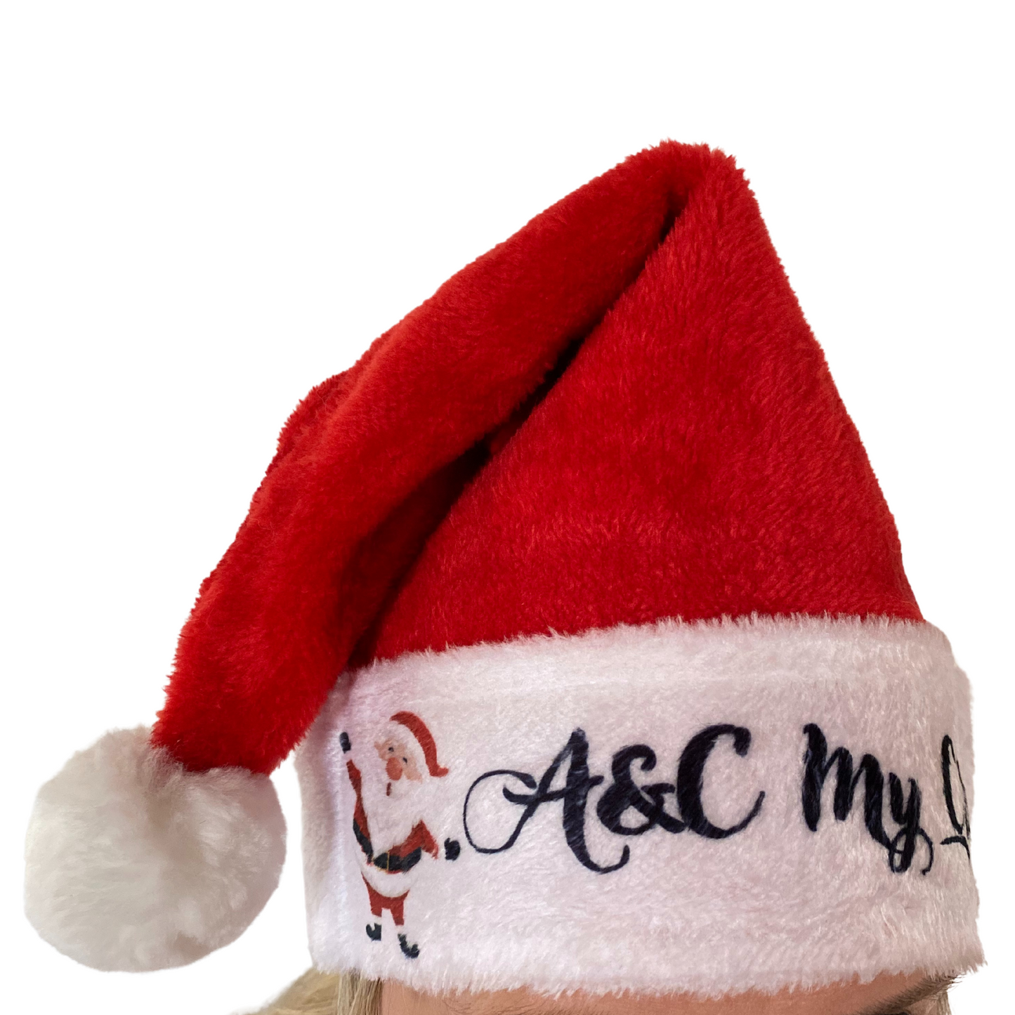 Weihnachtsmannmütze in Samtoptik zum Personalisieren mit dem Vornamen