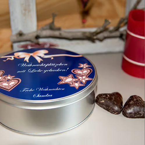 Boîte à biscuits ronde en métal - Cœur et Roses rouges