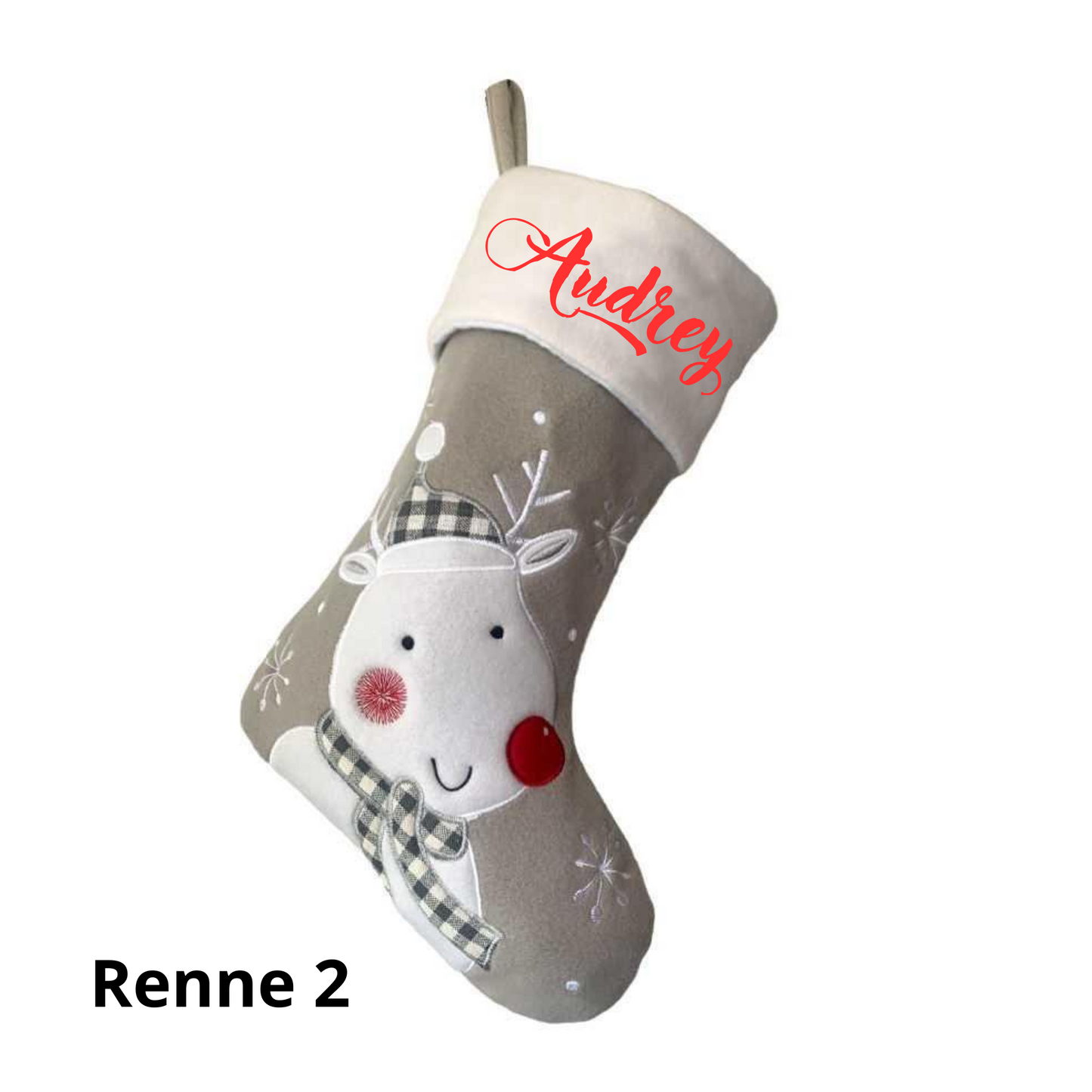 Personalisierter Weihnachtsstrumpf mit Vornamen (Weißes Rentier)