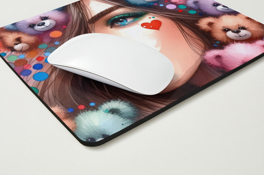 Tapis de souris – Femme et Nounours 🎨 - Tendresse et Couleurs Pop
