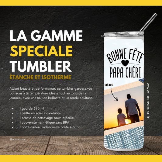 Tumbler Personnalisé Papa avec Photos – Gourde Isotherme 590 ml Fête des Pères (A&C My Créa)
