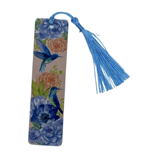 Marque-pages aluminium "Colibri et fleurs"