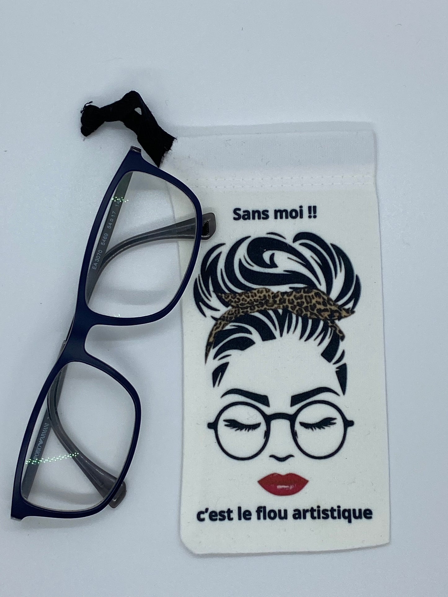 Soft White Velvet Pouch with Black Cord - "Without me, it's artistic blur"