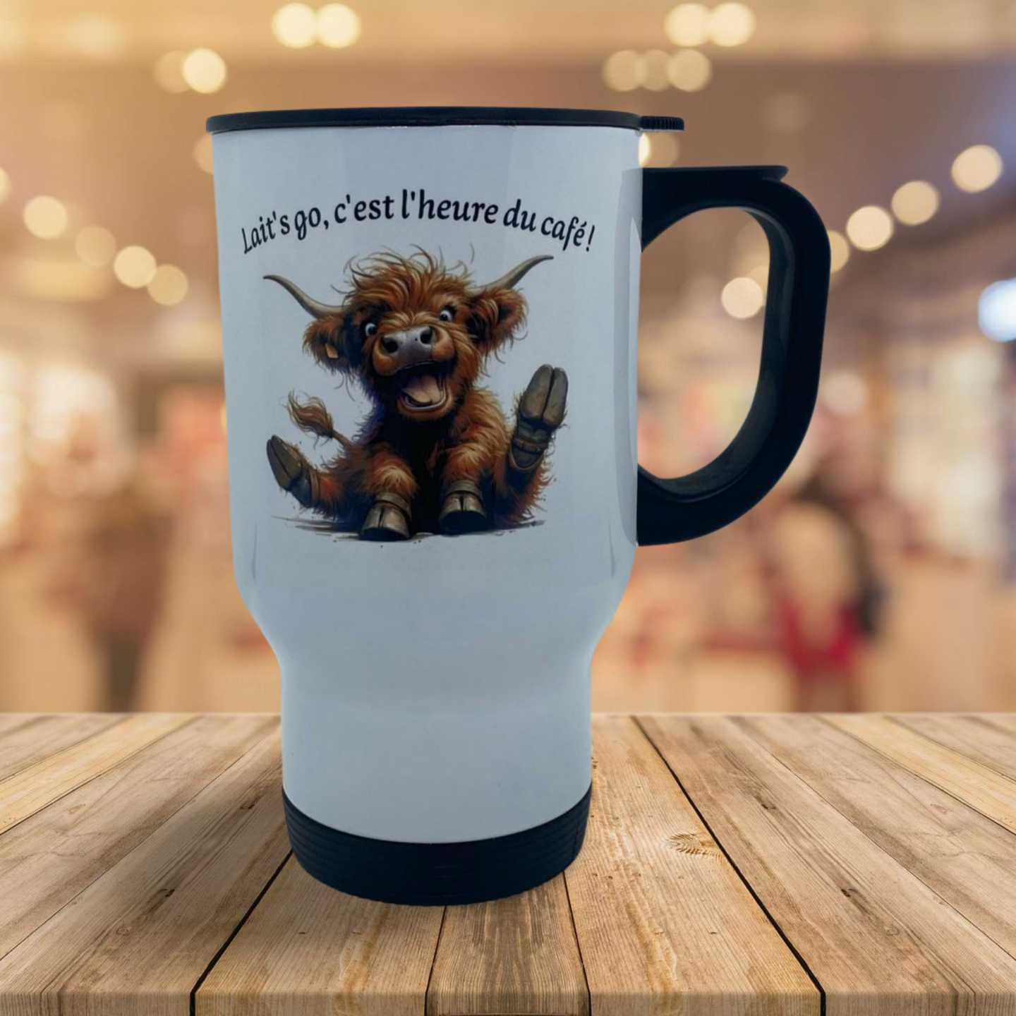 Thermosbecher - isoliertes Aluminium 450 ml "Kuh - Milch ist los, es ist Kaffeezeit!"