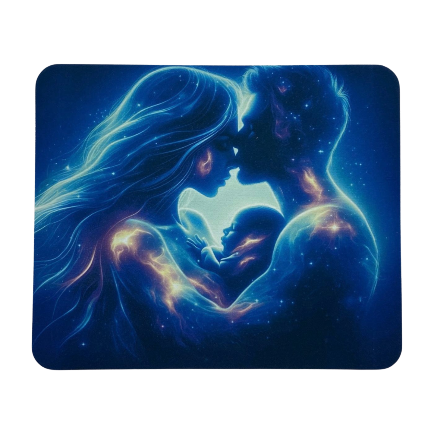 Tapis de souris - Couple avec bébé sur fond bleu