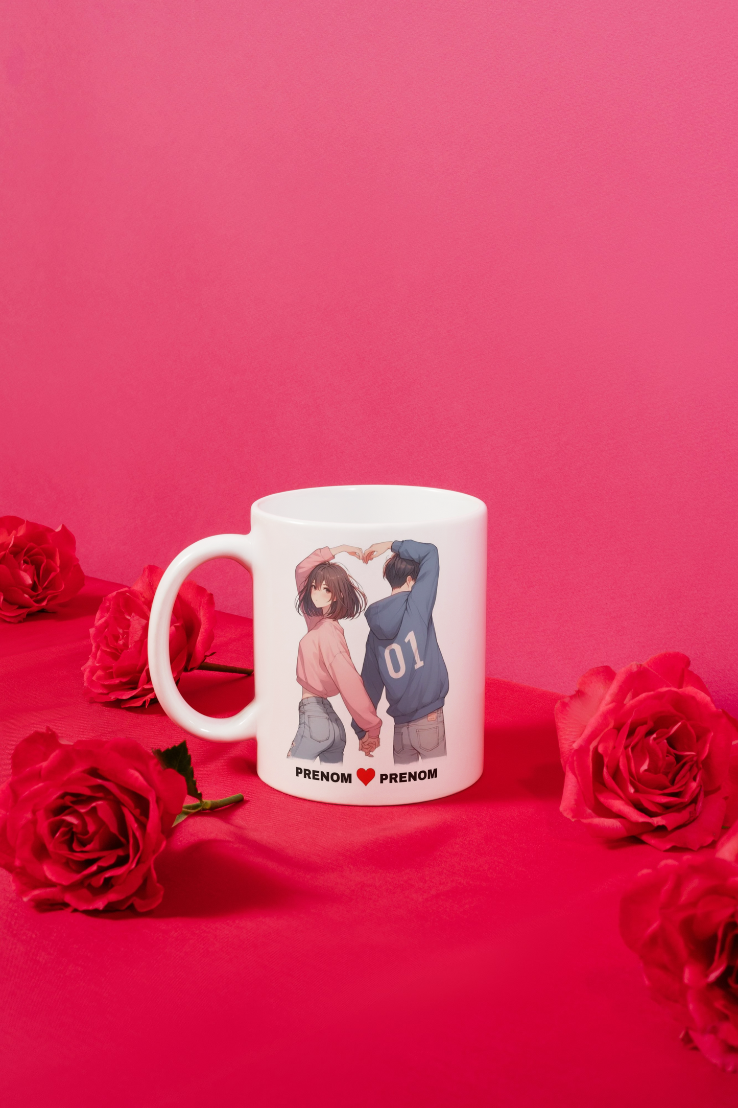Tasse zum Valentinstag für Paare mit Vornamen „Der Valentinstag ist mir egal, ich liebe dich jeden Tag“