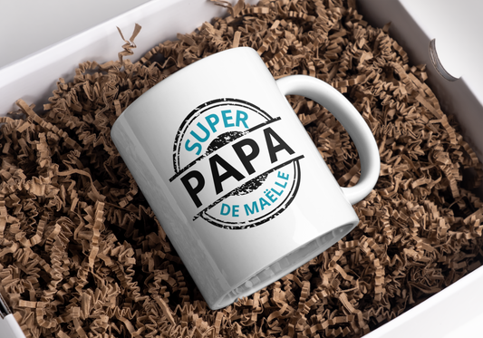 Mug PAPA - Super PAPA de Maëlle (prénom personnalisable)