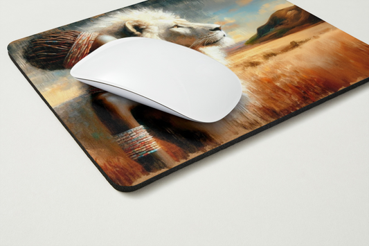 Tapis de souris – Femme Africaine et Lion Blanc 🦁 - Harmonie et Force Intérieure