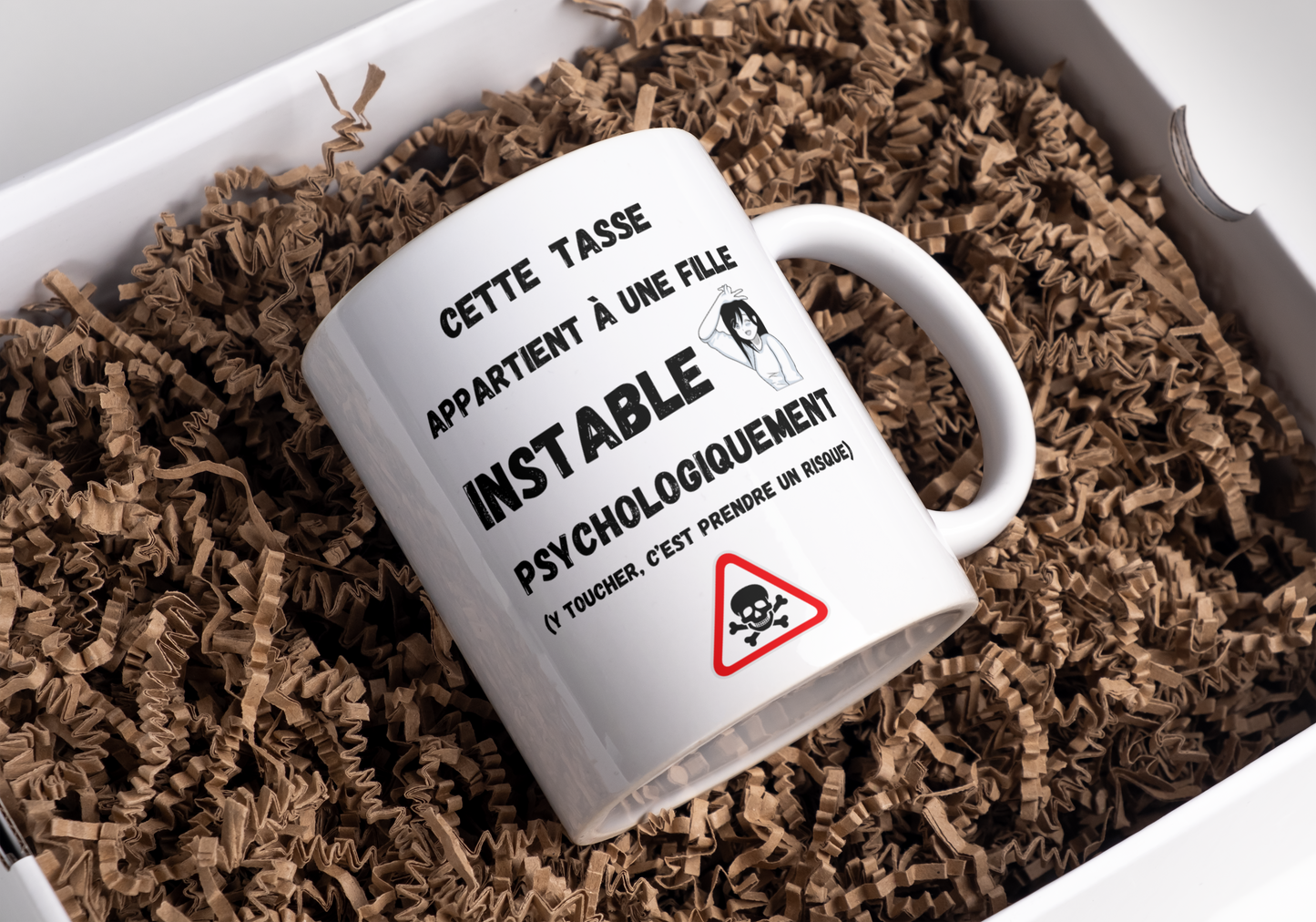Humorous mug "This mug belongs to a psychologically unstable girl..."
