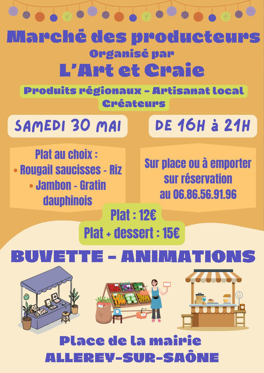 Allerey-sur-Saône - Samedi 30 mai 2026 - Marché des producteurs : artisanat local, créations uniques et cadeaux personnalisés