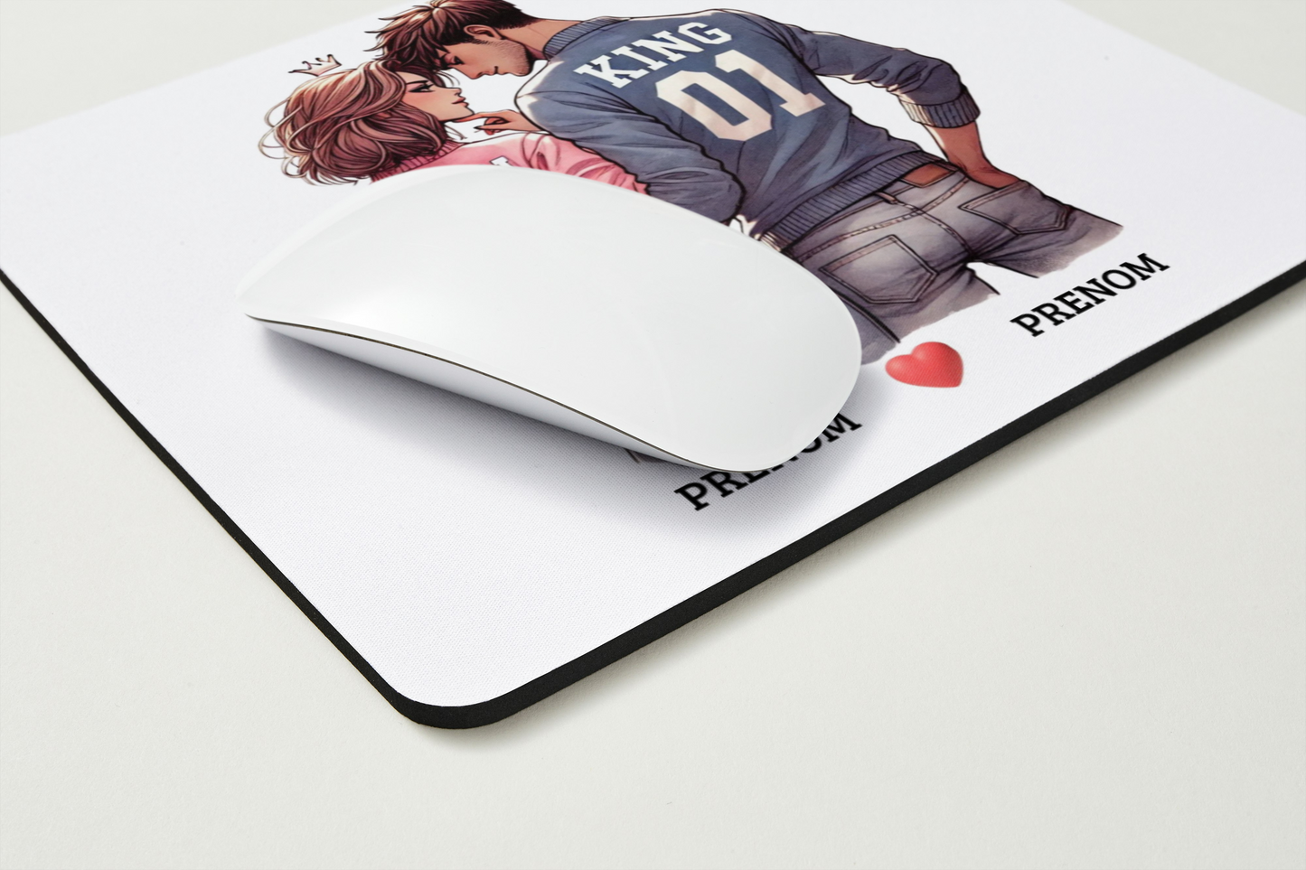 🎨 Tapis de souris – Couple « King & Queen » – Personnalisé avec vos Prénoms