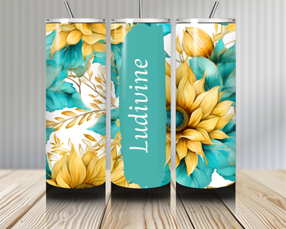 Gourde Tumbler isotherme -   Tournesols Jaune Soleil & Turquoise