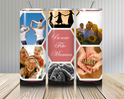 Tumbler Personnalisé Maman avec Photos – Gourde Isotherme 590 ml Mosaïque Fête des Mères (A&C My Créa)