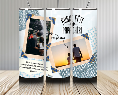 Tumbler Personnalisé Papa avec Photos – Gourde Isotherme 590 ml Fête des Pères (A&C My Créa)