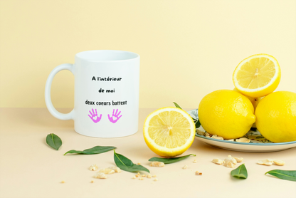 Mug - “À l’intérieur de moi deux cœurs battent” Rose