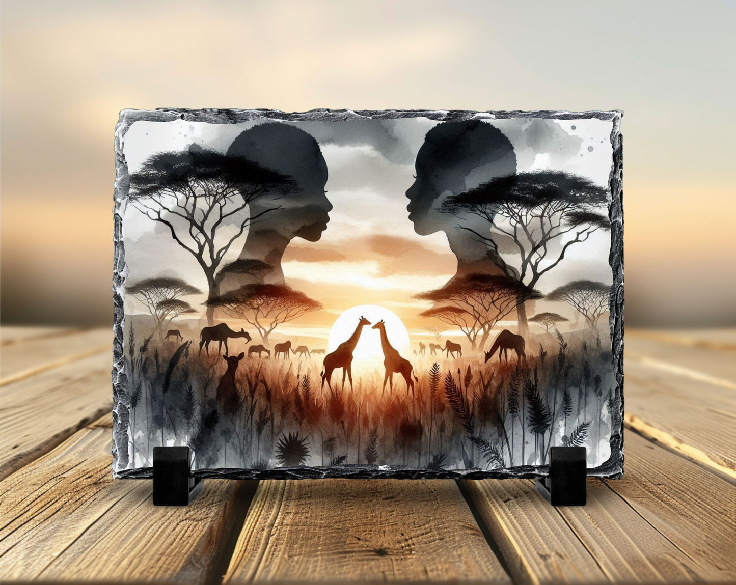 Ardoise Photo 20x30 cm – Décoration Savane Africaine, Silhouettes & Girafes – Cadeau Original Nature (Design A&C My Créa)