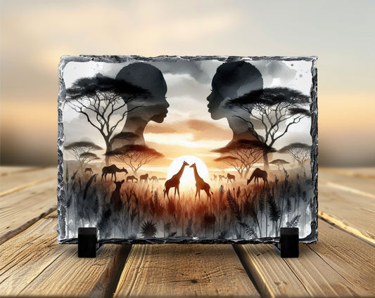 Ardoise Photo 20x30 cm – Décoration Savane Africaine, Silhouettes & Girafes – Cadeau Original Nature (Design A&C My Créa)