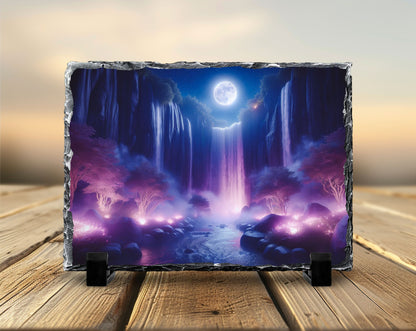 Ardoise Décorative Cascade Lunaire 20x30 cm – Décoration Paysage Féérique Nuit Zen (Design A&C My Créa)