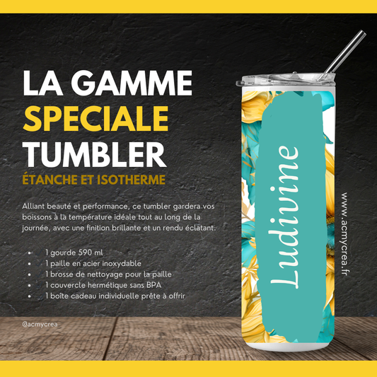 Gourde Tumbler isotherme -   Tournesols Jaune Soleil & Turquoise