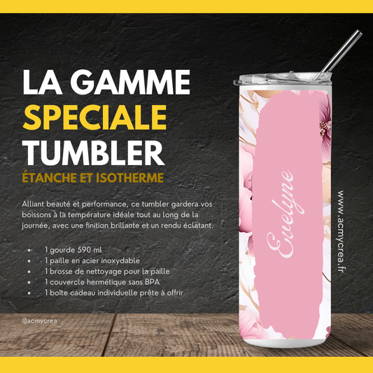 Gourde Tumbler isotherme -  Fleurs Rose Poudré Doré Doux