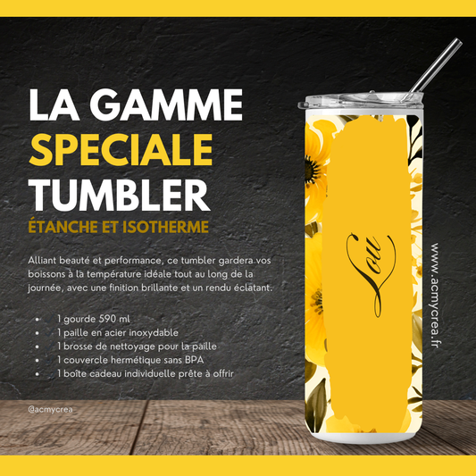 Gourde Tumbler isotherme - Fleurs Jaunes & Doré