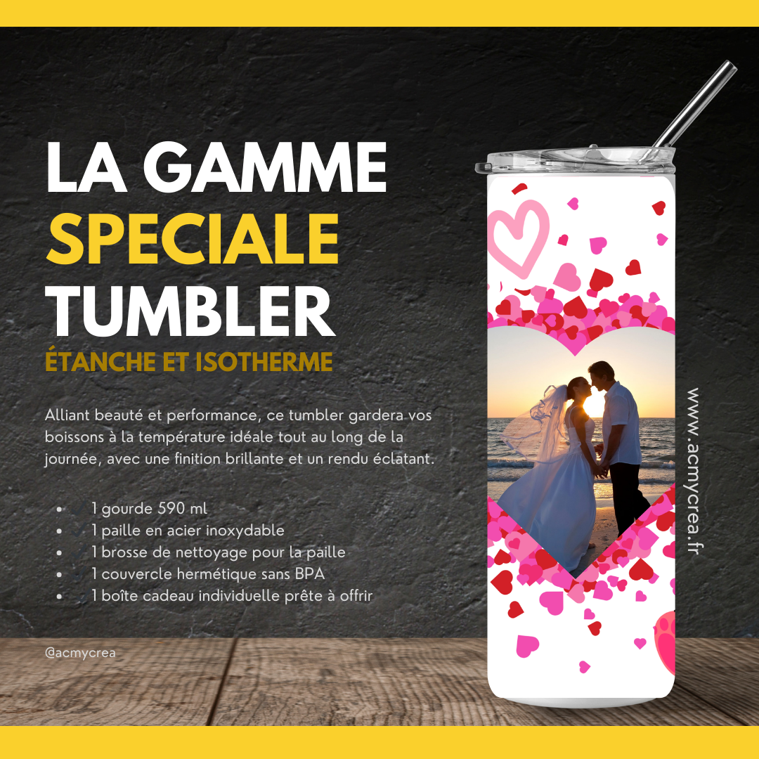 Gourde Tumbler isotherme -  Amour & Photo Personnelle