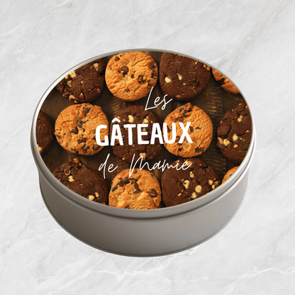 Boîte à biscuits ronde en métal - "Les Gâteaux de Mamie"
