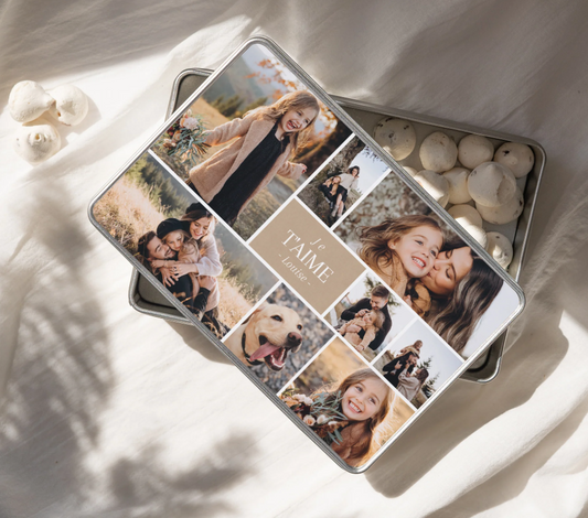 Boîte à biscuits rectangulaire en métal - personnalisable avec vos photos, designs, prénom, texte