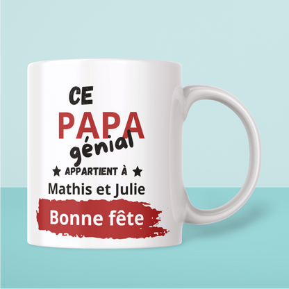 Mug Fête des Pères Personnalisé – Papa Génial avec Prénoms (A&C My Créa)