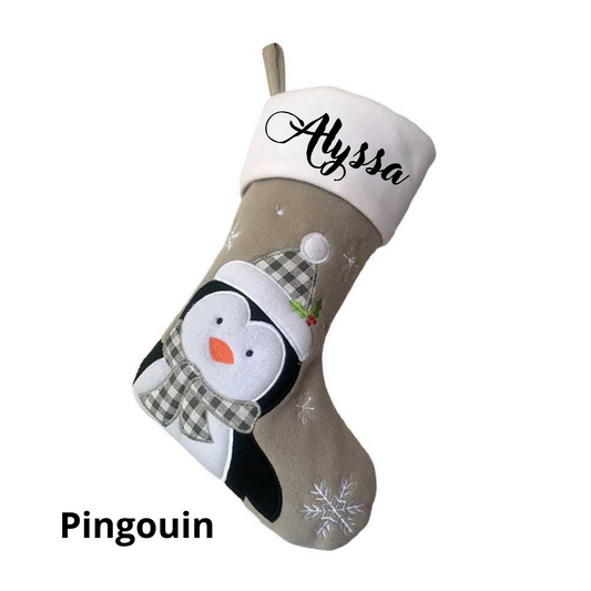 Personalized Christmas stocking with first name (Penguin)
