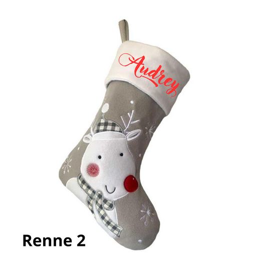 Personalized Christmas stocking with first name (White Reindeer)