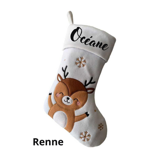 Personalized Christmas stocking with first name (Brown Reindeer)