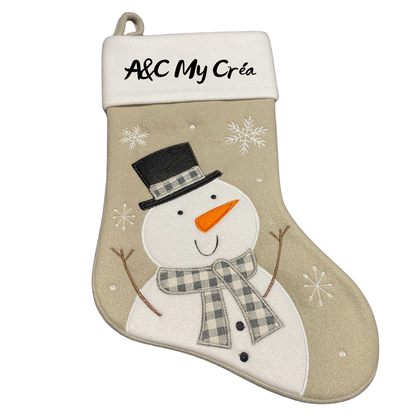 Chaussette de Noël grise avec Bonhomme de Neige – Personnalisable avec prénom