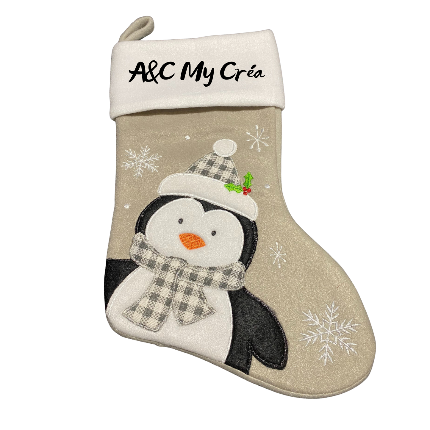 Personalisierter Weihnachtsstrumpf mit Vornamen (Pinguin)