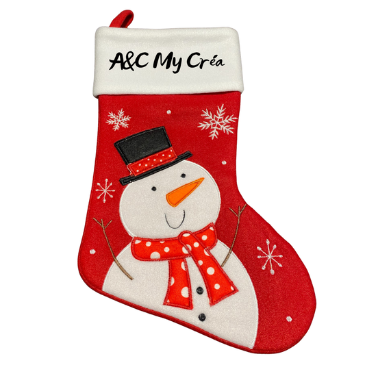 Chaussette de Noël Rouge avec Bonhomme de neige – Personnalisable avec prénom