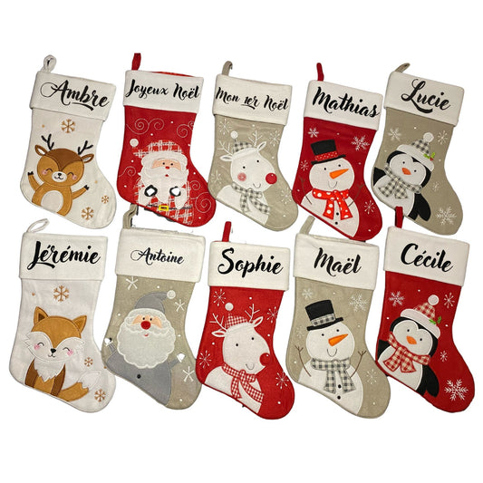 Chaussette de Noël Bonhomme de Neige Gris | Personnalisée