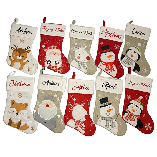 Chaussette de Noël Rouge avec Renne Blanc – Personnalisable avec prénom