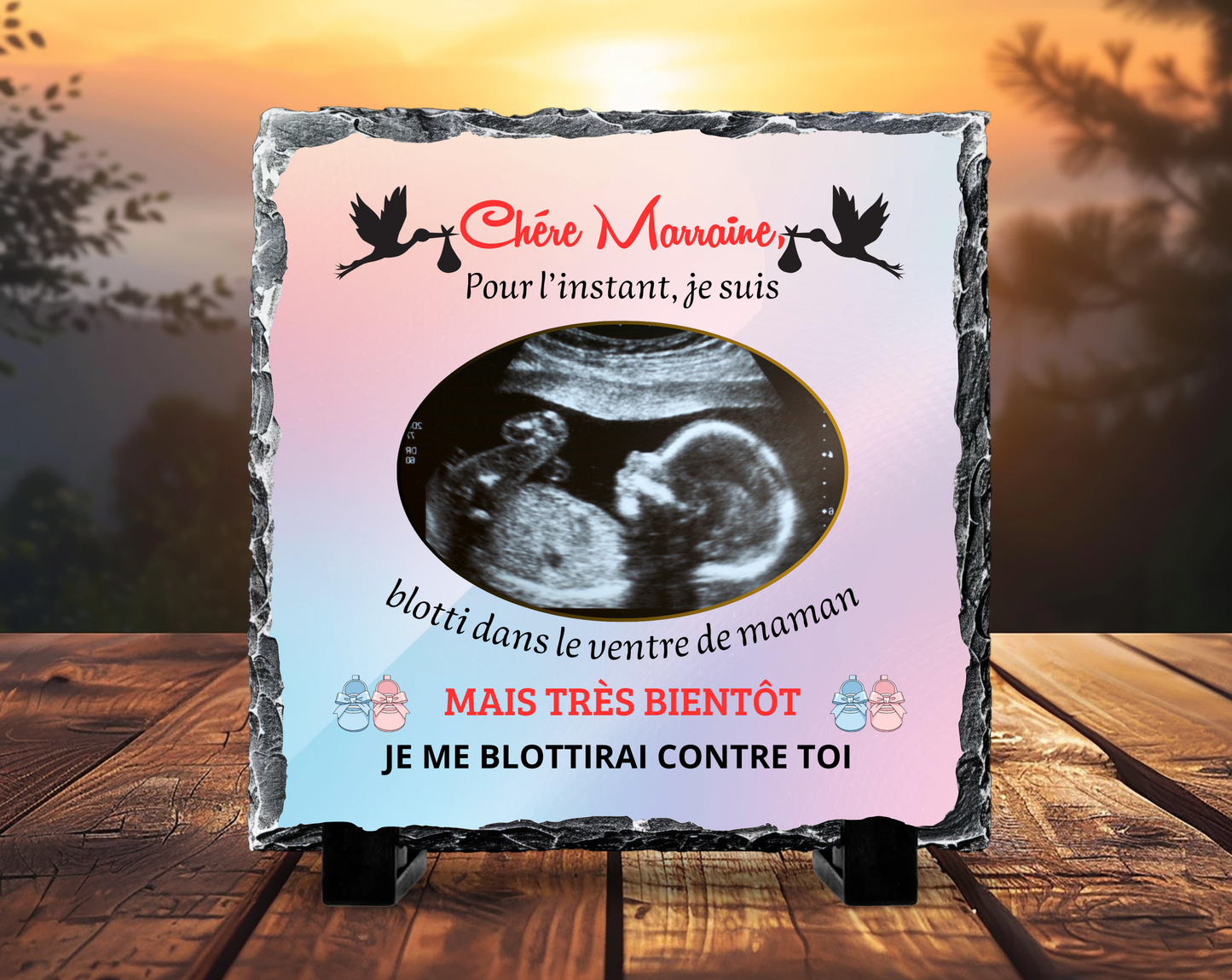 Cadre Ardoise Annonce Grossesse 19x19 cm – Échographie Personnalisée Cadeau Famille (A&C My Créa)