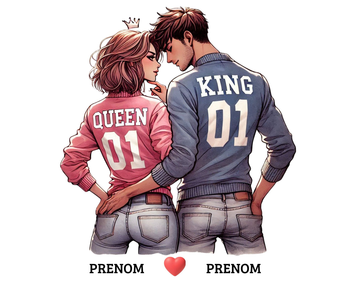 🎨 Tapis de souris – Couple « King & Queen » – Personnalisé avec vos Prénoms