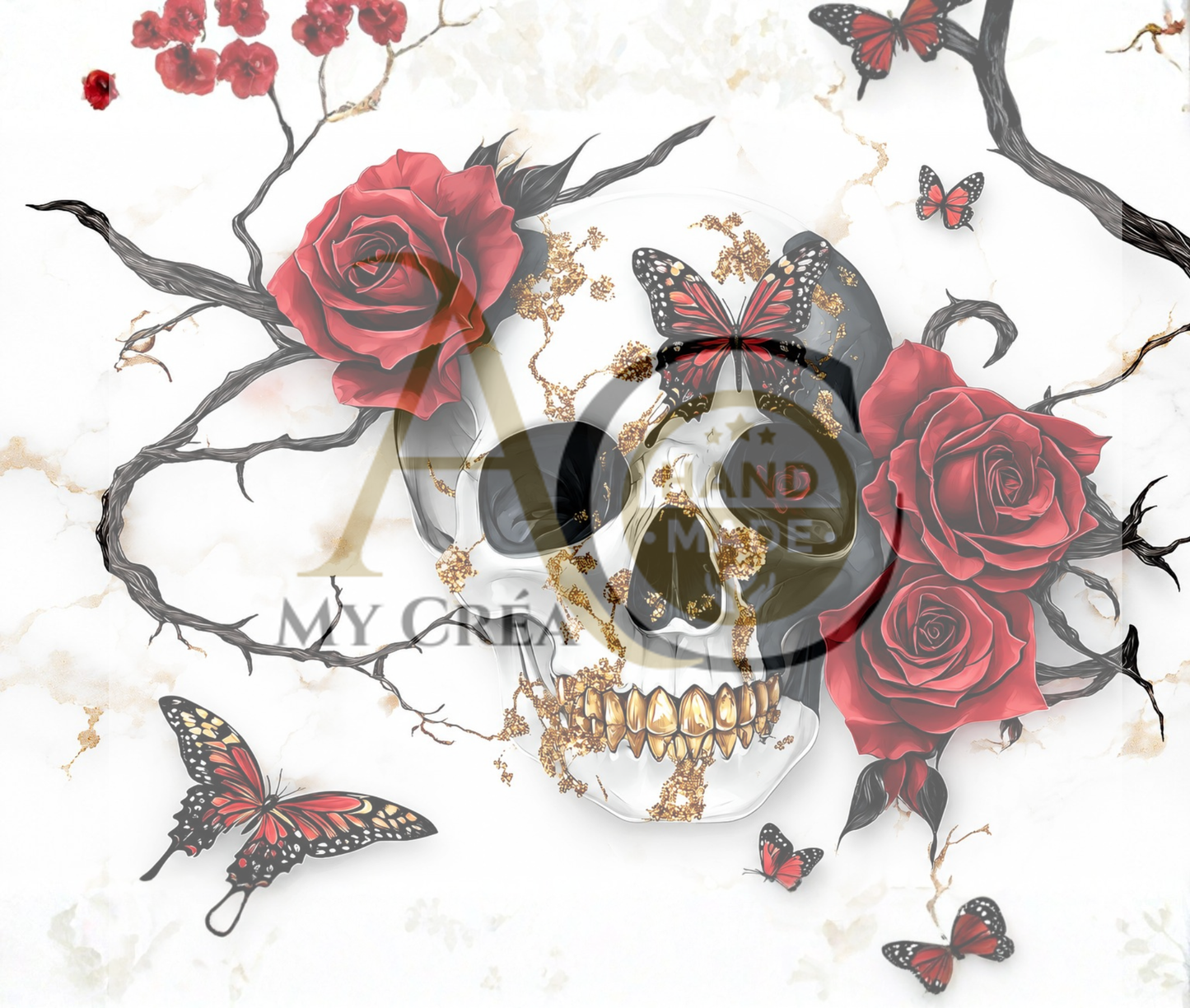 Tumbler Crâne & Roses Rouges – Style Dark Élégant (A&C My Créa)
