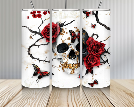 Tumbler Crâne & Roses Rouges – Style Dark Élégant (A&C My Créa)