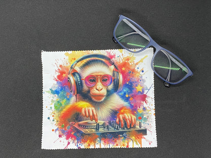Lingette microfibre pour écran et lunette "Chimpanzé DJ"