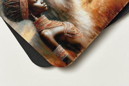 Tapis de souris – Femme Africaine et Lion Blanc 🦁 - Harmonie et Force Intérieure