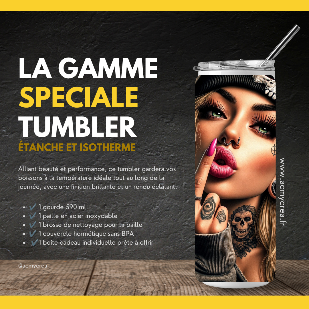 Tumbler Dark Girl Tattoo – Attitude Rebelle - Blonde ou Brune (A&C My Créa)