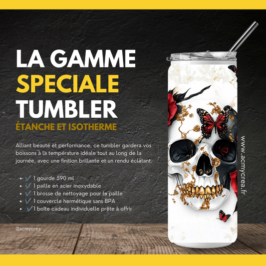 Tumbler Crâne & Roses Rouges – Style Dark Élégant (A&C My Créa)