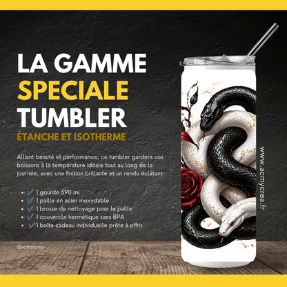 Tumbler Gothique Serpents Noir & Blanc – Fleurs Rouges Élégantes (A&C My Créa)